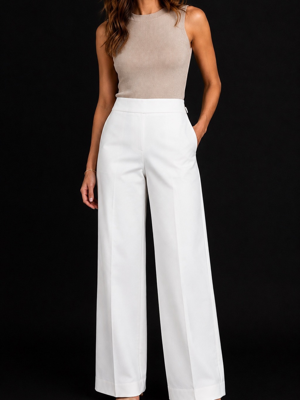 Akris Carla White Cotton Wide Leg Trousers NWT